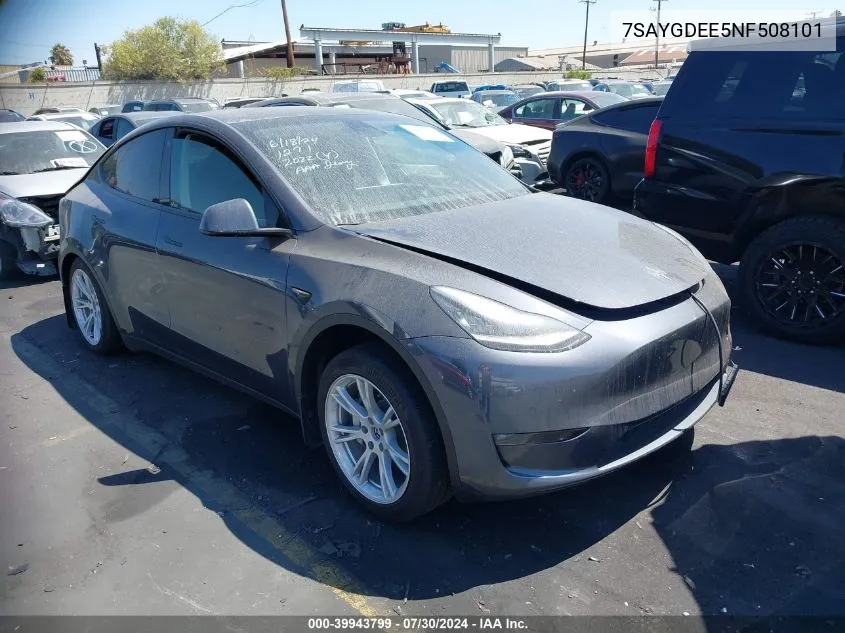 Auction sale of the 2022 Tesla Model Y , vin: 7SAYGDEE5NF508101, lot number: 39943799