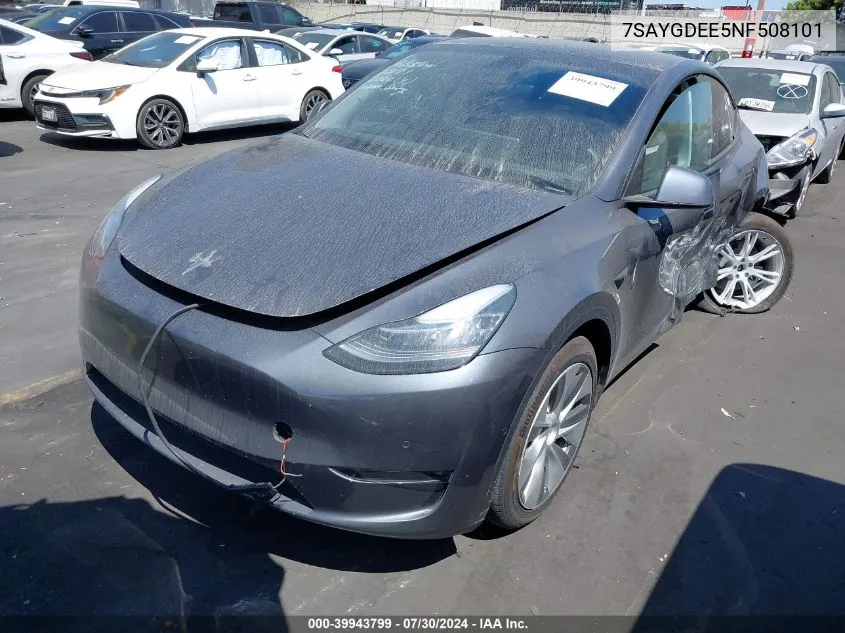 Auction sale of the 2022 Tesla Model Y , vin: 7SAYGDEE5NF508101, lot number: 39943799