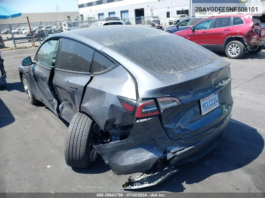 Auction sale of the 2022 Tesla Model Y , vin: 7SAYGDEE5NF508101, lot number: 39943799