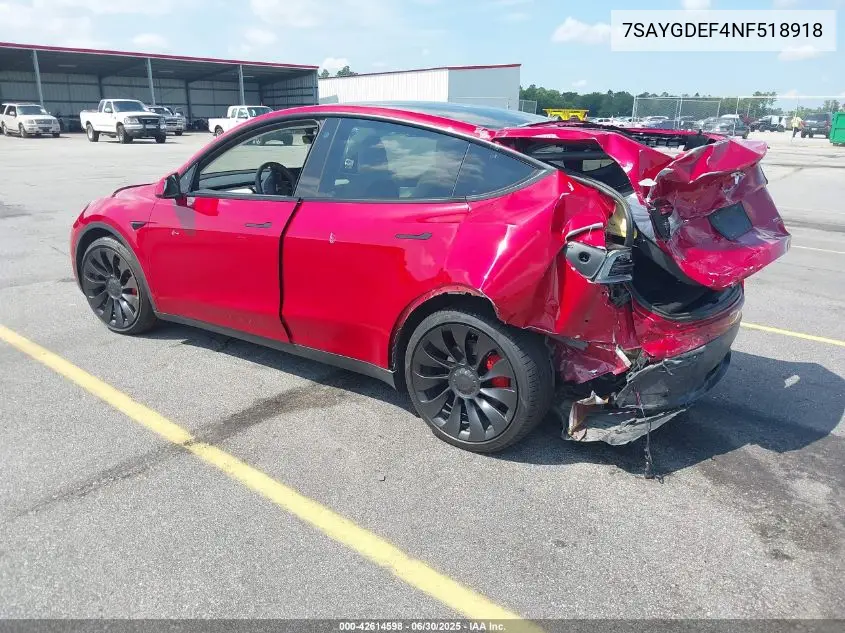 Auction sale of the 2022 Tesla Model Y , vin: 7SAYGDEF4NF518918, lot number: 42614598