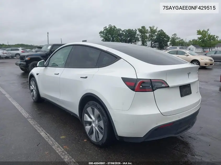 Auction sale of the 2022 Tesla Model Y , vin: 7SAYGAEE0NF429515, lot number: 45545981