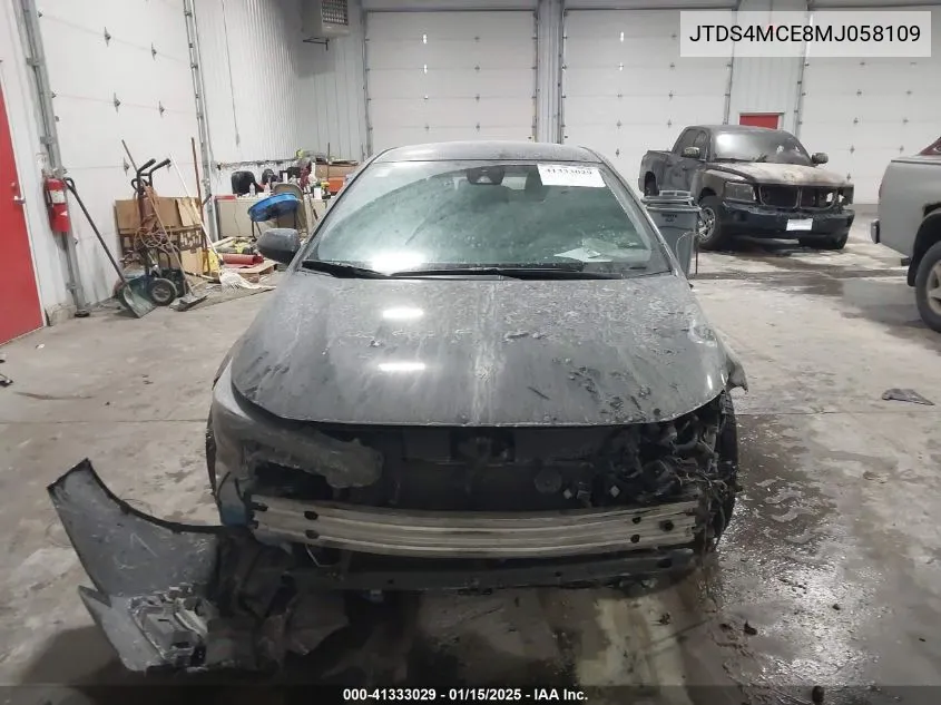 Auction sale of the 2021 Toyota Corolla , vin: JTDS4MCE8MJ058109, lot number: 41333029