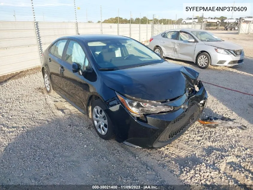 Auction sale of the 2022 Toyota Corolla , vin: 5YFEPMAE4NP370609, lot number: 38021400