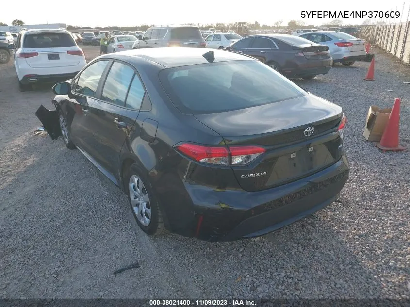 Auction sale of the 2022 Toyota Corolla , vin: 5YFEPMAE4NP370609, lot number: 38021400