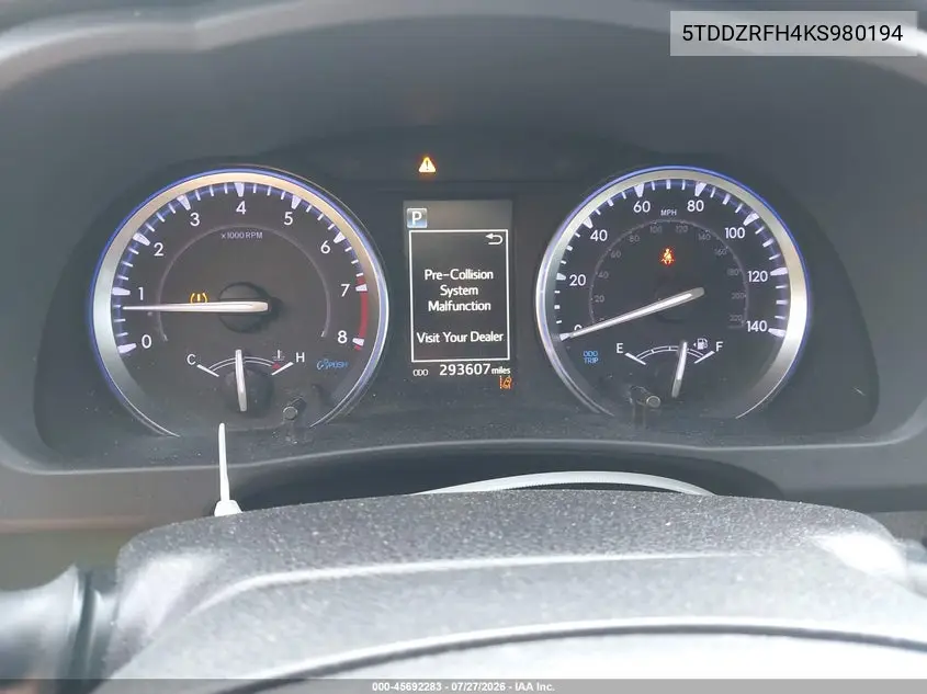 Auction sale of the 2019 Toyota Highlander , vin: 5TDDZRFH4KS980194, lot number: 45692283