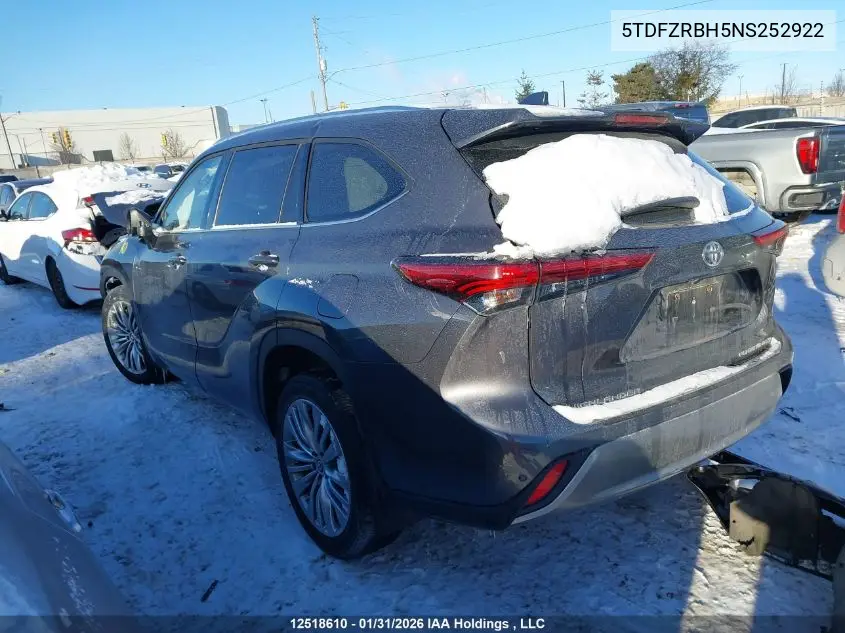 Auction sale of the 2022 Toyota Highlander , vin: 5TDFZRBH5NS252922, lot number: 12518610