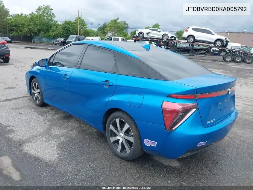 Auction sale of the 2019 Toyota Mirai , vin: JTDBVRBD0KA005792, lot number: 42331604