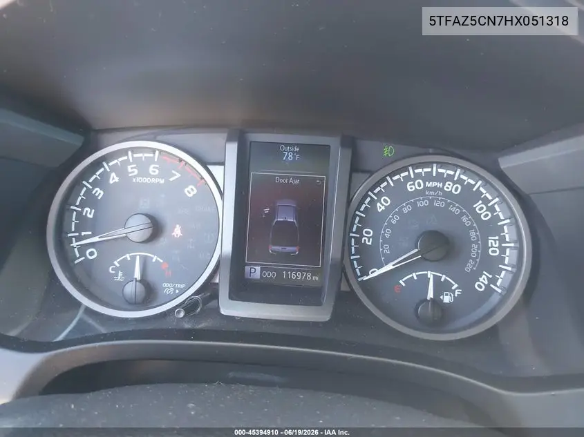 Auction sale of the 2017 Toyota Tacoma , vin: 5TFAZ5CN7HX051318, lot number: 45394910
