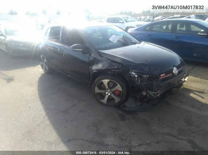 Auction sale of the 2016 Volkswagen Golf GTI , vin: 3VW447AU1GM017832, lot number: 38872415