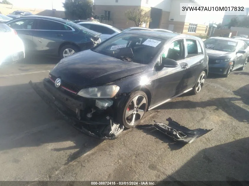 Auction sale of the 2016 Volkswagen Golf GTI , vin: 3VW447AU1GM017832, lot number: 38872415