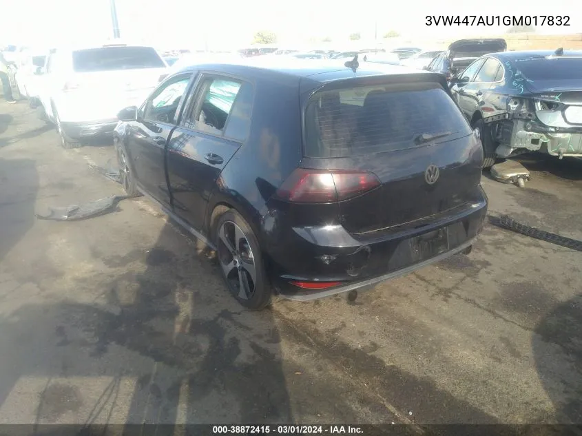 Auction sale of the 2016 Volkswagen Golf GTI , vin: 3VW447AU1GM017832, lot number: 38872415