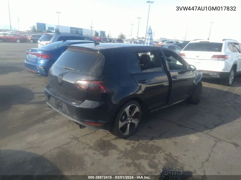 Auction sale of the 2016 Volkswagen Golf GTI , vin: 3VW447AU1GM017832, lot number: 38872415